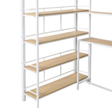 ZUN Twin Size Metal Loft bed with Staircase, Built-in Desk and Storage Shelves, White 68735084