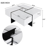 ON-TREND Unique Design Coffee Table with 4 Hidden Storage Compartments, Square Cocktail Table with WF305182AAK