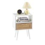 ZUN 15.75" Rattan End table with Power Outlet & USB Ports , Modern nightstand with drawer and solid wood W126573114