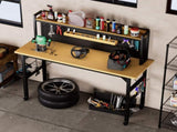 71''Adjustable Workbench with pegboard, Heavy Duty Wooden Desktop Workbench with Wheels, 1600 lb. W1162P384342