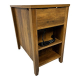 ZUN Farmhouse End Table Bedside Table with Charging Station,Night Stand with Barn Door and Drawer, W1412P230409