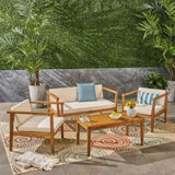 ZUN Outdoor 4-Seater Acacia Wood Chat Set with Coffee Table with Cushions, Teak and Beige 63347.00BGE