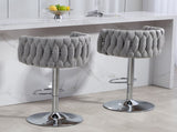 360&deg Fabric cover Swivel Bar Stools Set of 2, Adjustable Counter Height Bar Chairs with Woven Back & W2215P184994