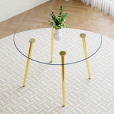 ZUN Round dining table with glass top, gilded metal legs, exquisite living, starting from details, W1151P205872