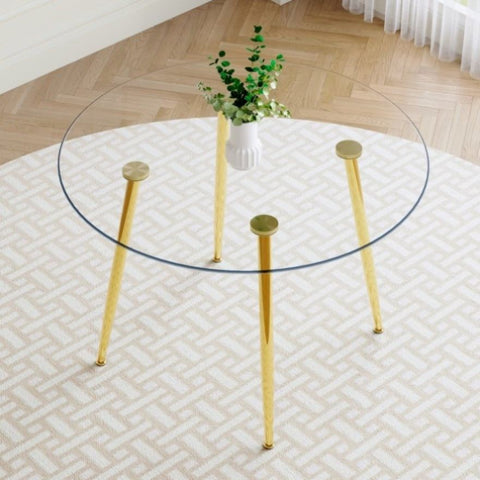 ZUN Round dining table with glass top, gilded metal legs, exquisite living, starting from details, W1151P205872