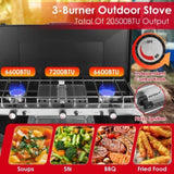 3-Burner Propane Camping Stove 20000 BTUs, Portable Camp Stove with 3 Adjustable Burners and 07649415