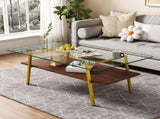 Rectangle Coffee Table, Tempered Glass Tabletop with Gold Metal Legs, Modern Table for Living Room , W241126033