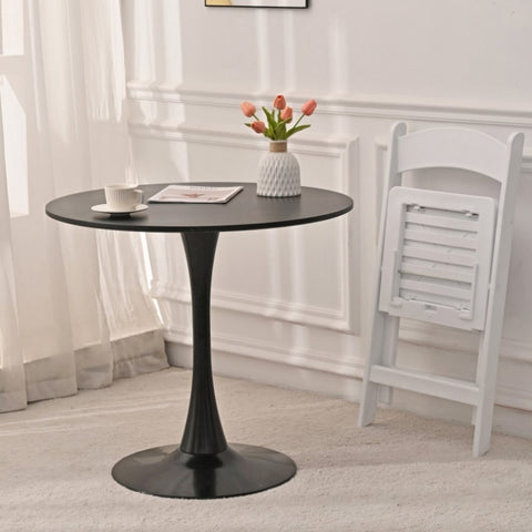 ZUN 31.5" Round Dining Table, Mid-Century Black Tulip Table, Metal Base Pedestal Table for 2-4 W2533P170059