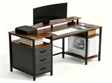 3-Drawer 4-Shelf P2 Particleboard Iron Pipe Computer Desk with Power Strip 42554438