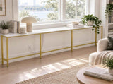 94.49"x7.87"x31.10" Extra Long Console Table, MDF Melamine Veneer & Iron Frame with Power Outlet, 83188920