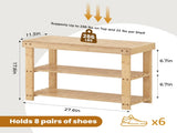 27-In Bamboo Shoe Rack & Bench, 3-Tier 280 lb Capacity Storage Organizer for Entryway, Living Room, 72622261