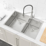 33"x19" Embedded Double Bowl Kitchen Sink, Overmount Handmade Sink in Brushed T3177P296190