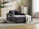 Corduroy Upholstered Chaise Lounge Sofa,Magazine bag,Detachable Cushions Deep Seat for Living W2120P322753