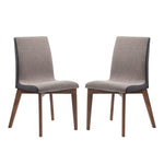 ZUN Set of 2 Grey Fabric Upholstered Dining Side Chairs in Walnut Finish B016P223111