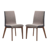 ZUN Set of 2 Grey Fabric Upholstered Dining Side Chairs in Walnut Finish B016P223111