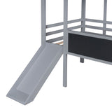 ZUN Twin Size Loft Bed with Ladder and Slide, House Bed with Blackboard and Light Strip on the Roof, WF307450AAE