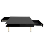 ZUN ON-TREND Exquisite High Gloss Coffee Table with 4 Golden Legs and 2 Small Drawers, 2-Tier Square WF315490AAB