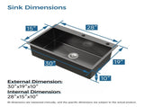 Stainless Steel Kitchen Sink, 30x19 Single Bowl, Overmount Handmade Sink in Black, with US 09418376
