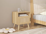 22.83'' H Rattan Nightstand, Side Table with Door Open Shelf, Accent Bedside End Table with Solid 77438934