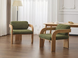 2-Pack Dining Chairs with Pillow Back, Green Boucle Fabric, Natural Color Solid Wood Frame N779P298399D