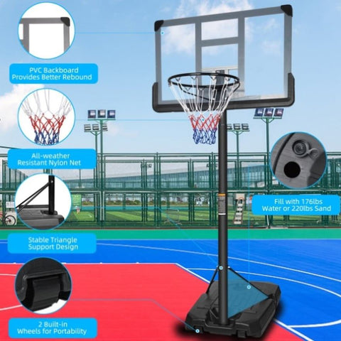 ZUN Portable Basketball Hoop System Stand Height Adjustable 6.6ft - 10ft with 44 Inch 50516123