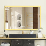 48*32in LED Framed Bathroom Vanity Mirror, Aluminum Frame with 45&deg Beveled Angle Beveled Lights, 3 W2709P268900