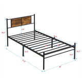 Twin Size metal bedframe,Headboard with wood panel decoration,black 74977489
