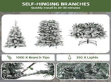 7.5ft Pre-lit Snow Flocked Pencil Christmas Tree with 1000 Branch Tips & 350 Lights, Remote Control, 73760358