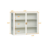 27.56"Glass Doors Modern Two-door Wall Cabinet with Featuring Three-tier Storage for Entryway Living W757119328