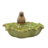 ZUN 15.9x15.6x8.3" Green Ceramic Leaf Water Fountain with Bird Accent W2078P179195