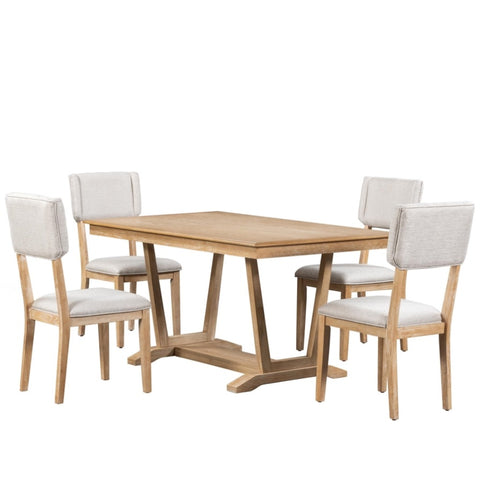 ZUN Rustic 5-piece Dining Table Set with 4 Upholstered Chairs, 59-inch Rectangular Dining Table with 26012083