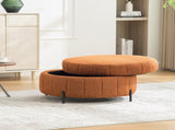 31.3"W Upholstered Round Ottoman With Reversible Lid, Chenille Storage Stool, Channel Tufted W3118P439477