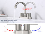 2 Handles Bathroom Sink Faucet, Brushed Nickel Centerset RV Bathroom Faucets for 3 Hole pop-up 05768411