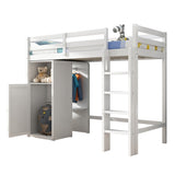 ZUN Twin Loft Bed with Wardrobe, Storage Shelves and Ladder, White 54751819