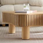 ZUN 42.52 Inch Modern Wooden Handcraft Drum Coffee Table Irregular Shaped Coffee Table for Living W2582P213388