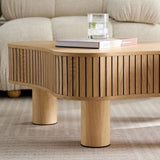 ZUN 42.52 Inch Modern Wooden Handcraft Drum Coffee Table Irregular Shaped Coffee Table for Living W2582P213388