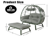 Double Patio Egg Chair Ottoman, Wicker Outdoor Egg Chair Cushion, 2 Person Lounge Chair T5880P501484