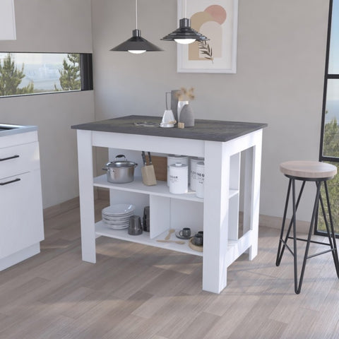 ZUN Brooklyn Kitchen Island, Three Concealed Shelves B128P148878