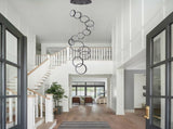 14 Ring High Ceiling Chandelier Foyer, Black Modern LED Large Staircase Long Chandeliers Light 86954996