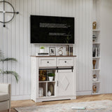 39" Sliding Barn Door Buffet Sideboard Cabinet Coffee Bar with and 2 Drawers, Coffee W2948P245259