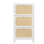 ZUN Natural Rattan 3 Door Shoe Rack, Modern Shoe Storage Cabinet, for Entryway 86748285