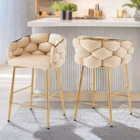 ZUN 28'' Modern Counter Stools Set of 2,Beige Counter Stools with iron Frame,Soft back and N780P199861W