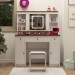 ZUN Farmhouse Vanity Desk with Sliding Mirror,Lights and Charging Station,Makeup Table Desk with W760P206129