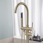 ZUN Floor Mount Bathtub Faucet Freestanding Tub Filler Brushed Gold Standing High Flow Shower Faucets 59626582