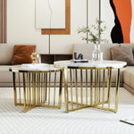 ZUN Modern Round Nesting Coffee Table Set 2-Piece White & Marbling Top Gold Base WF320654AAK