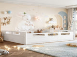 Queen Size Floor Platform Bed with Full-length Guardrails, Low Profile Queen Bed Frame, No Box W1580P438794