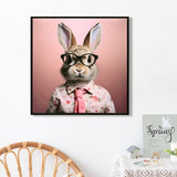 Stretched Canvas Print - Whimsical Rabbit in Blush Pink Three-Piece Suit, Nursery and Bedroom Wall W3374P324199
