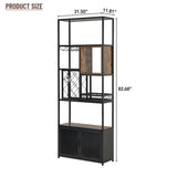 ZUN 82.7" Industrial Tall Black Bar Wine Rack Cabinet with Glass Holder Wood Home Bar Cabinet WF325110AAB