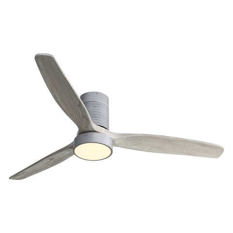 ZUN 52 Inch 18W LED Ceiling Fan With Dimmable 6 Speed Remote Silver 3 Solid Wood Blade Reversible DC W93494503