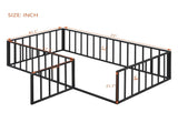 Twin Size Metal Floor Bed Frame with Fence and Door, Black MF307108AAB